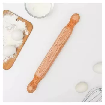 Скалка деревянная, 40×4,5 см, фигурные ручки