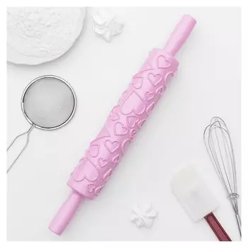 Скалка кондитерская фактурная 39,5 см "Сердца"