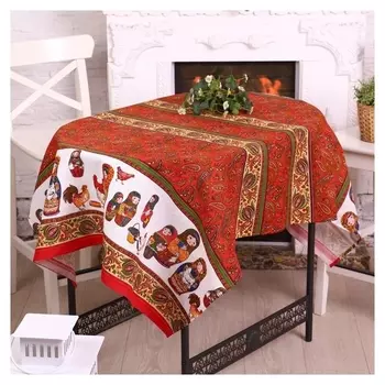 Скатерть 110х150 см "Матрешка", красный, рогожка, хл 100%