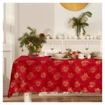 Скатерть этель "Пуансеттия" цв.красный, 142*180 +/-3 см, 115 ±10 гр,100% п/э