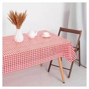 Скатерть для дачи клеточка цв. красный 137*274 см