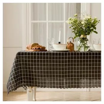 Скатерть доляна "Клетка"цв.черный 145х200±3см,100%пэ, рогожка 130 гр/м