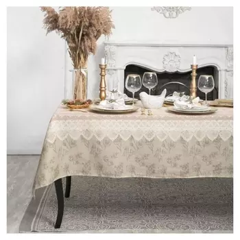 Скатерть "Доляна" кружево 220х146 см, 100% хлопок, рогожка, 164 г/м2