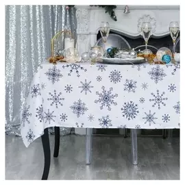 Скатерть доляна «Новый год: синие снежинки» 110х149 см, 100% хлопок, 164 г/м2