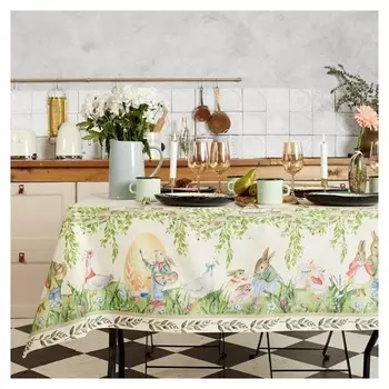 Скатерть "Этель" акварельные зайцы 110х147 см, 100% хл, саржа 190 гр/м2