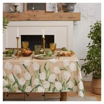 Скатерть "Этель" белые тюльпаны 149х110см, 100% хл, саржа 190 г/м2