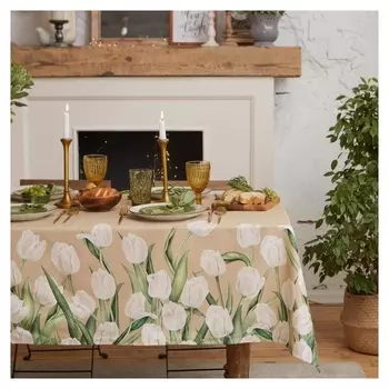 Скатерть "Этель" белые тюльпаны 149х180см, 100% хл, саржа 190 г/м2
