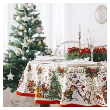 Скатерть круглая "Новогодние игрушки" D = 220 см