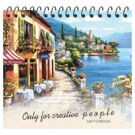 Скетчбук а6+,80л,спираль,обл.7бц,матов.ламин. набережная И горы 80-9186