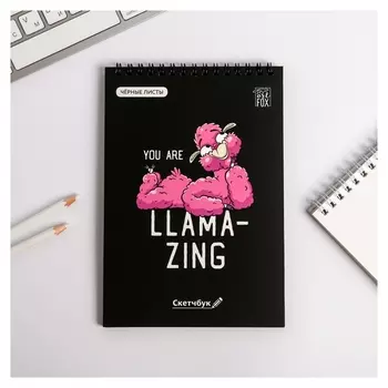 Скетчбук с черными листами "You Are Llamaizing", А5 40 листов