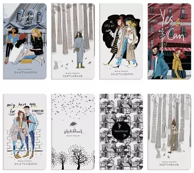 Скетчбук, слоновая кость+черная бумага 80 г/м2, 92х167 мм, 112 л., книжный твердый переплет, "", 3-557