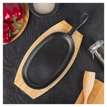 Сковорода 38,5х18 см "Овал" с ручкой, на деревянной подставке