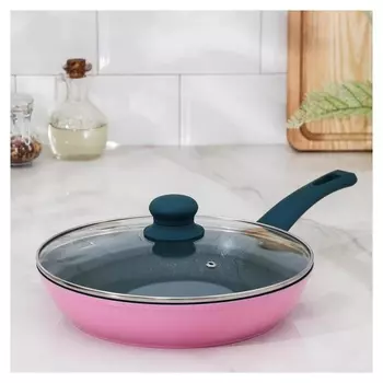 Сковорода кованая доляна «Тропики», D=26 см, со стеклянной крышкой, индукция