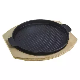 Сковорода «Круг. гриль», 26,7х23,5 см, с ручками, на деревянной подставке