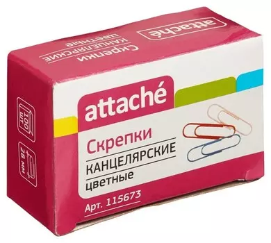 Скрепки Attache цветные, 28 мм, полимер,100 шт.в карт.уп