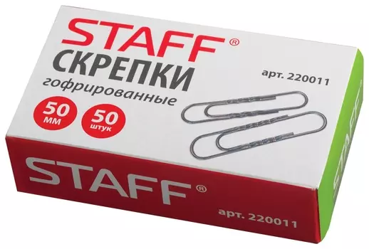 Скрепки большие 50 мм, Staff, металлические, гофрированные, 50 шт., в картонной коробке