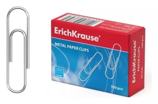 Скрепки канцелярские 33 мм, без покрытия, 100 штук, Erich Krause