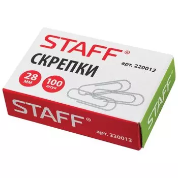 Скрепки Staff, 28 мм, металлические, 100 шт., в картонной коробке