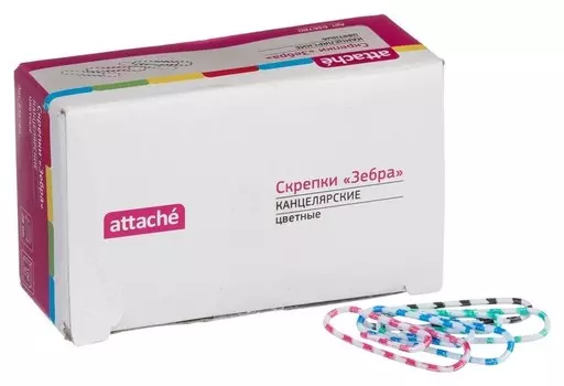 Скрепки зебра Attache, полимер, 28 мм., 100 шт.в карт/уп