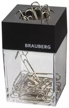 Скрепочница магнитная Brauberg с 30 скрепками, прозрачный корпус