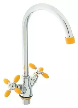 Смеситель для кухни Accoona A4582h, двухрычажный, высокий излив, желтый/хром