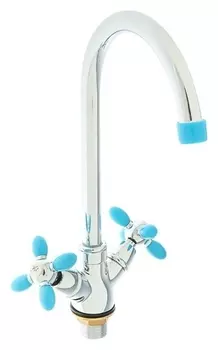 Смеситель для кухни Accoona A4582m, двухрычажный, высокий излив, синий/хром