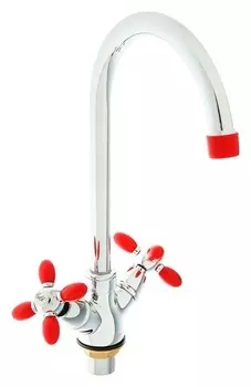 Смеситель для кухни Accoona A4582n, двухрычажный, высокий излив, красный/хром