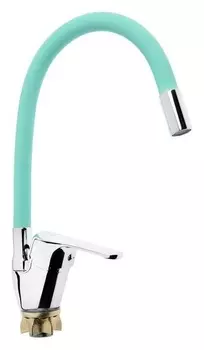 Смеситель для кухни Accoona A4844k, однорычажный, силиконовый излив, силумин, зеленый/хром