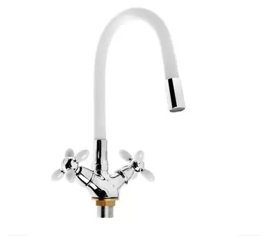 Смеситель для кухни Accoona A4882g-1, однорычажный, с гибким изливом, белый