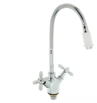 Смеситель для кухни Accoona A4882g, двухрычажный, с гибким изливом, белый/хром