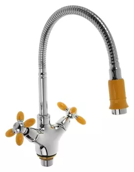 Смеситель для кухни Accoona A4882h, двухвентильный, с гибким изливом, силумин, желтый/хром