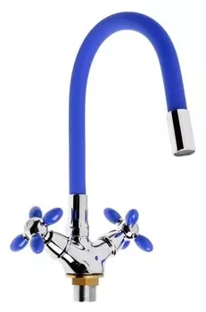 Смеситель для кухни Accoona A4882m-1, однорычажный, с гибким изливом, синий