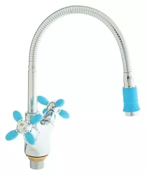 Смеситель для кухни Accoona A4882m, двухрычажный, с гибким изливом, синий/хром