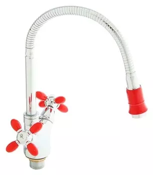 Смеситель для кухни Accoona A4882n, двухрычажный, с гибким изливом, красный/хром