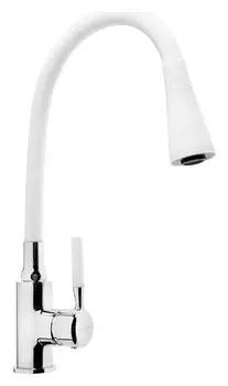 Смеситель для кухни Accoona A9890g-1, однорычажный, силиконовый излив, белый/хром