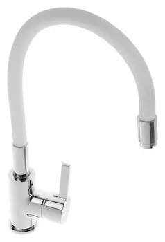 Смеситель для кухни Accoona A9890g, однорычажный, с силиконовым изливом, белый/хром