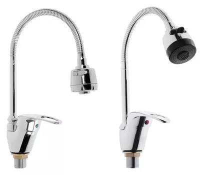 Смеситель для кухни "Центр сантехники" 19712, однорычажный, гибкий высокий излив, на гайке, хром