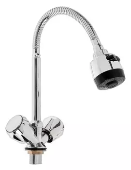 Смеситель для кухни "Цс-см" эм902044, двухвентильный, на гайке, гибкий излив, хром