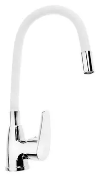 Смеситель для кухни Roegen Rc014w, однорычажный, гибкий излив, цинк, белый, хром