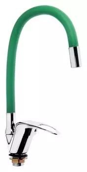 Смеситель для кухни Zein 2109, однорычажный, гибкий излив, картридж 40 мм, зеленый/хром