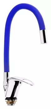 Смеситель для кухни Zein 2112, однорычажный, гибкий излив, картридж 40 мм, синий/хром