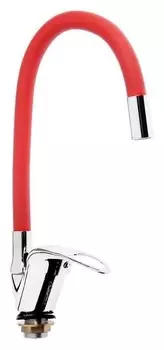 Смеситель для кухни Zein 2113, однорычажный, гибкий излив, картридж 40 мм, красный/хром