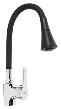 Смеситель для кухни Zein Z2076f, силиконовый излив, картридж 35 мм, латунь, черный/хром