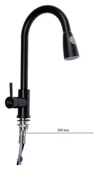 Смеситель для кухни Zein Z2571, нержавеющая сталь, с выдвижной лейкой, 2 режима, чёрный
