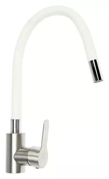 Смеситель для кухни Zein Z2752, гибкий излив, картридж 35 мм, нержав сталь, белый/сатин
