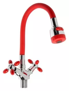 Смеситель для кухни Zein Zc2026, гибкий силикон излив, кран-букса латунь 1/2", красный/хром 761031