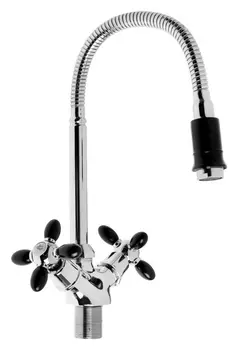 Смеситель для кухни Zein Zc2029, гибкий излив, кран-букса латунь 1/2", черный/хром