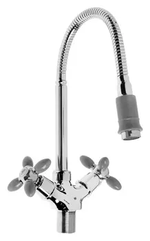 Смеситель для кухни Zein Zc2031, гибкий излив, кран-букса латунь 1/2", серый/хром