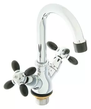 Смеситель для раковины Accoona A9482f, двухрычажный, с гайкой, черный/хром