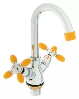 Смеситель для раковины Accoona A9482h, двухрычажный, с гайкой, желтый/хром